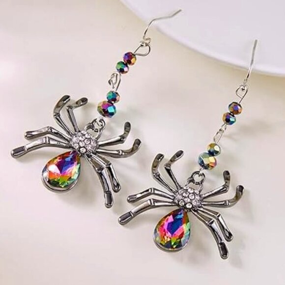 Halloween Spider Dangle Crystal Earrings - Picture 1 of 4